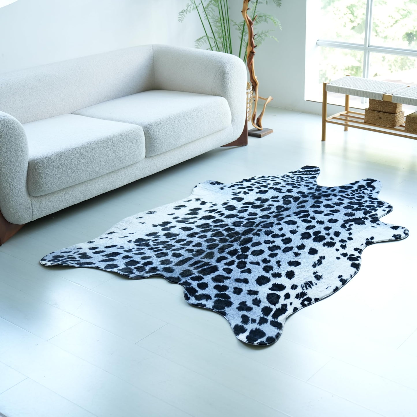 rugoo Leopard Print Faux Fur Cowhide Rug, 4.6 x 6.6 Feet Carpet Washable mats Cheetah Animal Skin Area Rug for Living Room, Bedroom, Office, Khaki Brown (Blue)