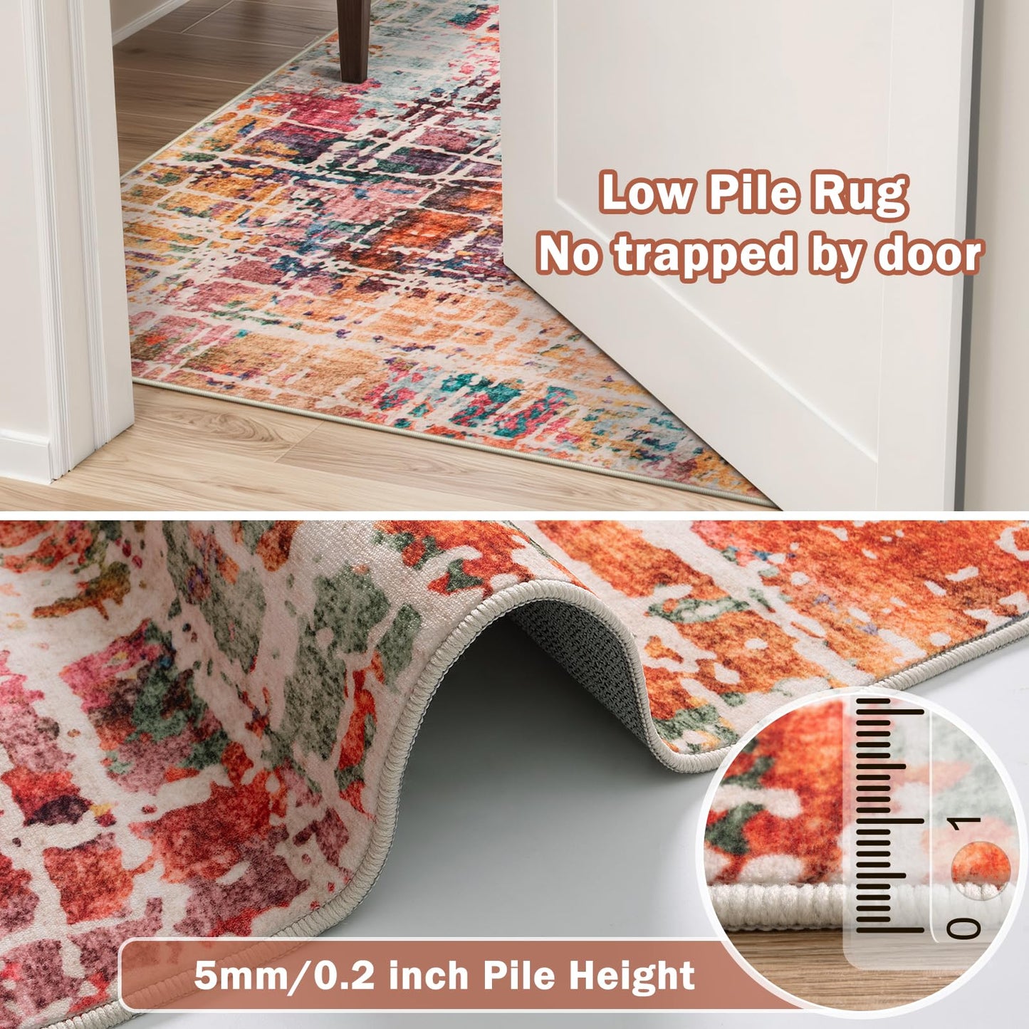 Beeiva Abstract Living Room Carpet 6x9, Modern Washable Non Slip Area Rug, Ultra Thin Foldable Low Pile Rugs for Bedroom Dining Room Playroom Office - Multicolor