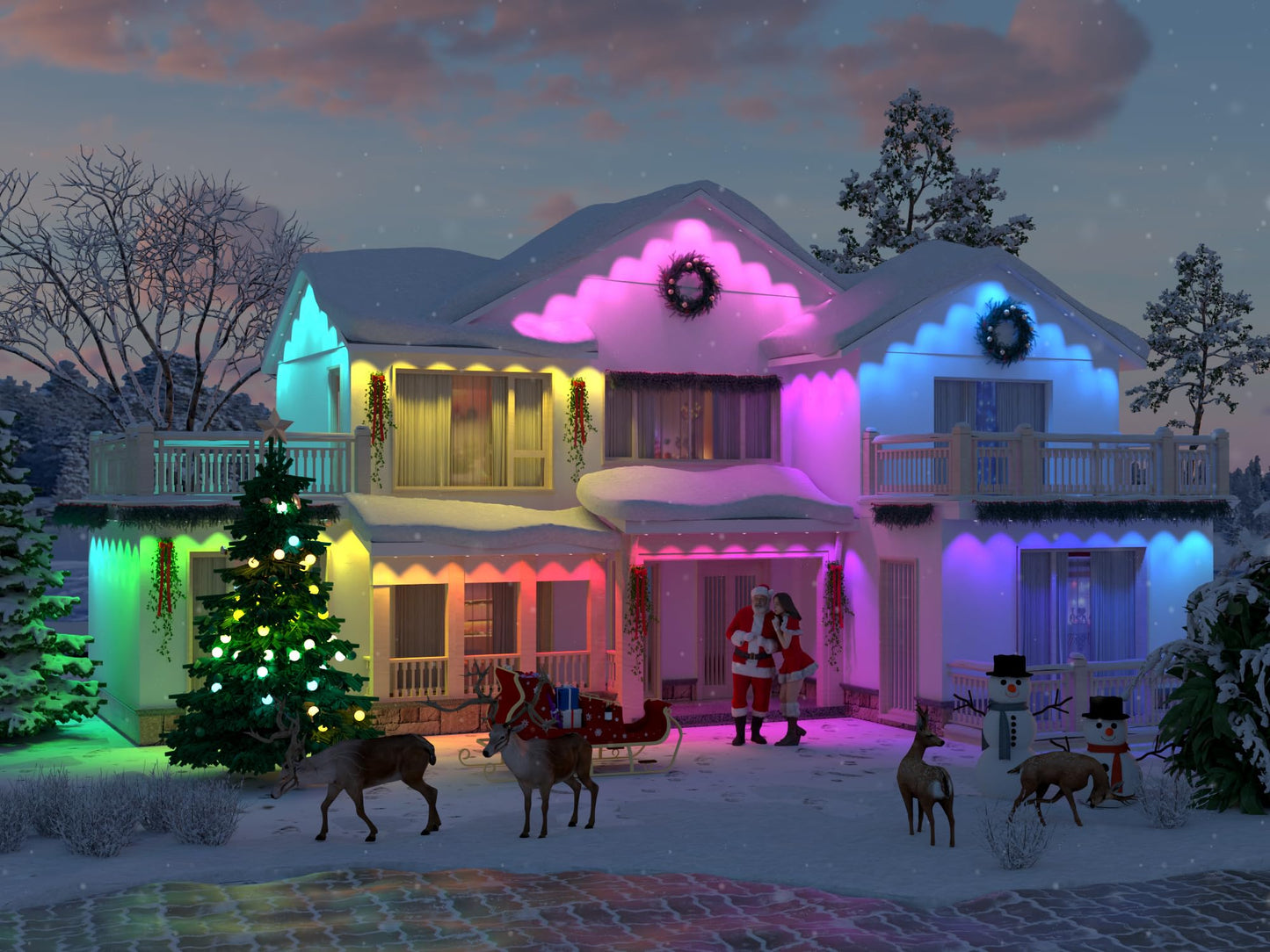 Isalelala Permanent Outdoor Lights, 50ft with 30 RGB LED Lights for Christmas and Daily, 49 Scene Modes+DIY for Christmat Decor, IP66 Waterproof for Outdoor, Compatible with Alexa, Google Assistant