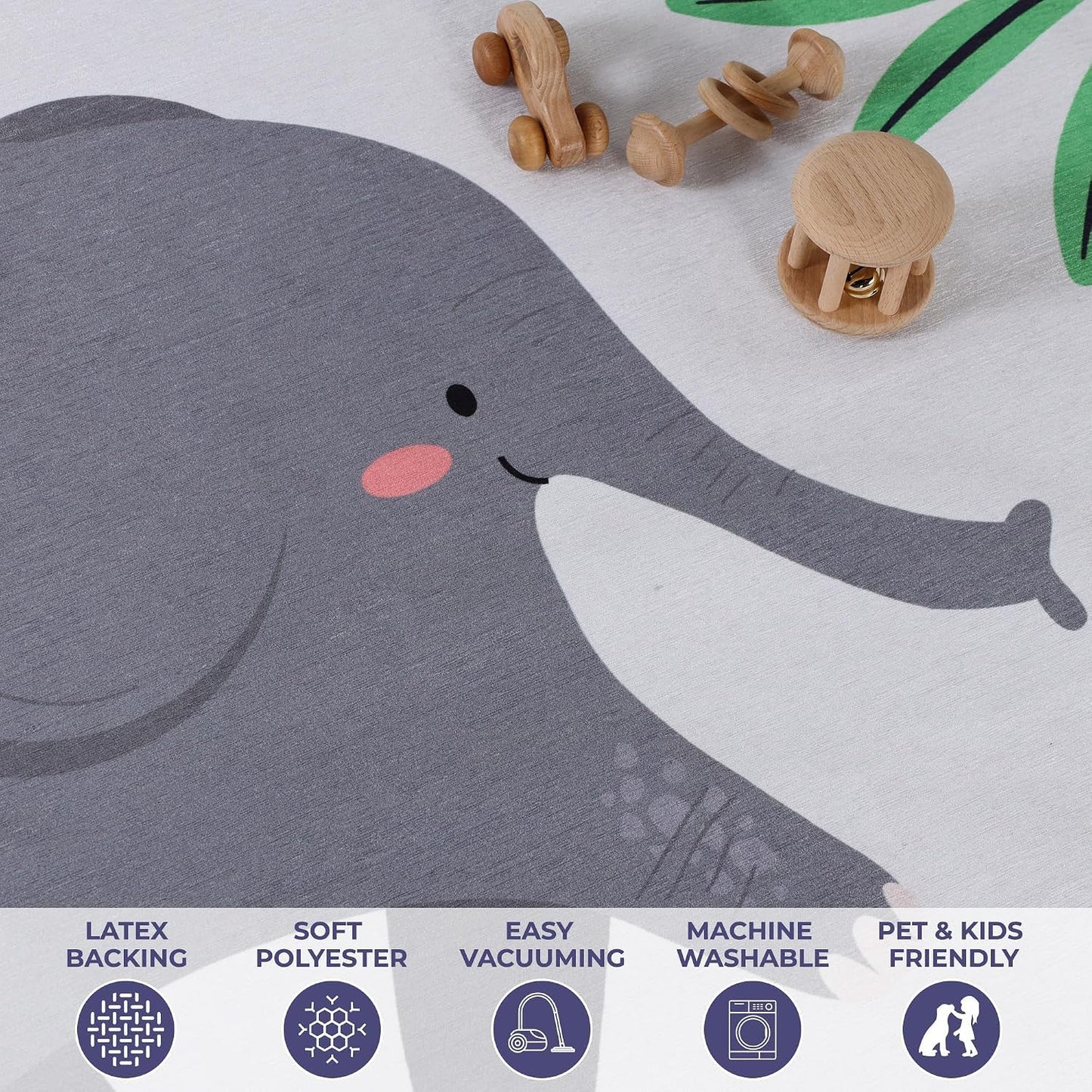 Superior Indoor Kids Rug, Felt Dot Backing Washable Rug, Non-Slip, Toddlers & Babies, Perfect for High Traffic Playroom, Kids Room or Bedroom, Animal Safari Play Mat Animal - Ivory 3' x 5'
