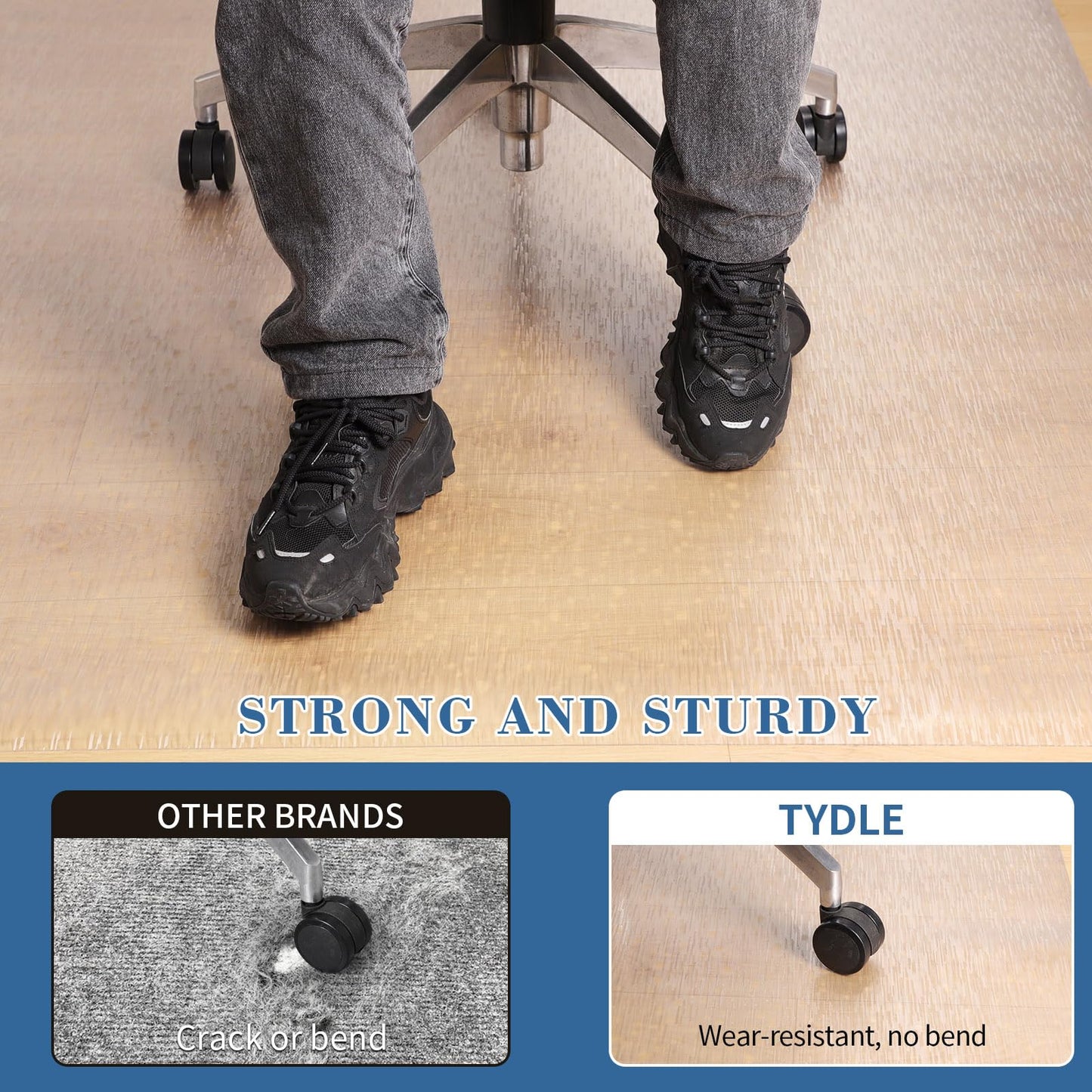 Clear Chair Mat, TYDLE 50" x 65" Large Office Chair Mat for Hard Floor, Vinyl Floor Mat for Gaming Chairs, Slip Resistant Floor Protector Rolling Computer Desk Mat for Hardwood Floor, Clear