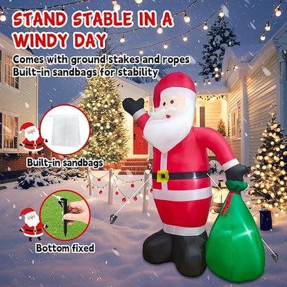 8 FT Christmas Inflatable Outdoor Decoration, Blow up Giant Inflatable Santa Claus with Gift Box, Inflatable Christmas Decorations for Yard, Indoor, Outdoor, Garden, Lawn, Winter Decor