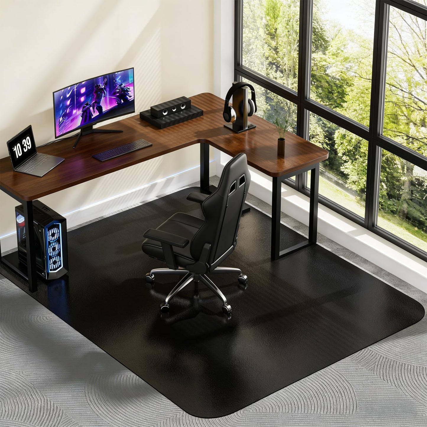 Office Chair Mat for Carpet 48”x 60”, Heavy Duty Desk Chair Mat for Low Pile Carpet with Cleats, Black Plastic Floor Mat for Gaming Chair, Smooth Rolling Carpet Chair Mat Protector