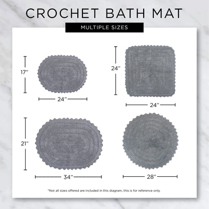 DII Crochet Collection Reversible Bath Mat, Small Oval, 17x24, Gray