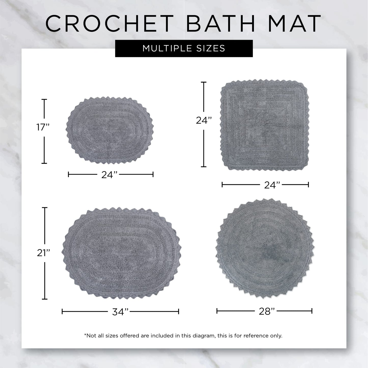 DII Crochet Collection Reversible Bath Mat, Small Oval, 17x24, French Blue