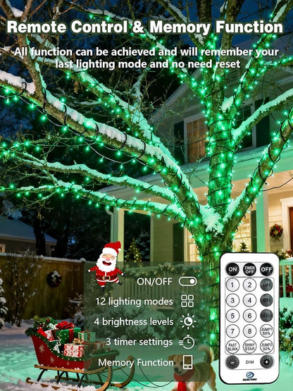 Voice Controlled Christmas Lights with Remote, 99 FT 300 LED String Lights Indoor Outdoor with 12 Modes 3 Timers, Dimmable Twinkle Light Plug in Waterproof for Xmas Tree Yard Party Decorations, Green