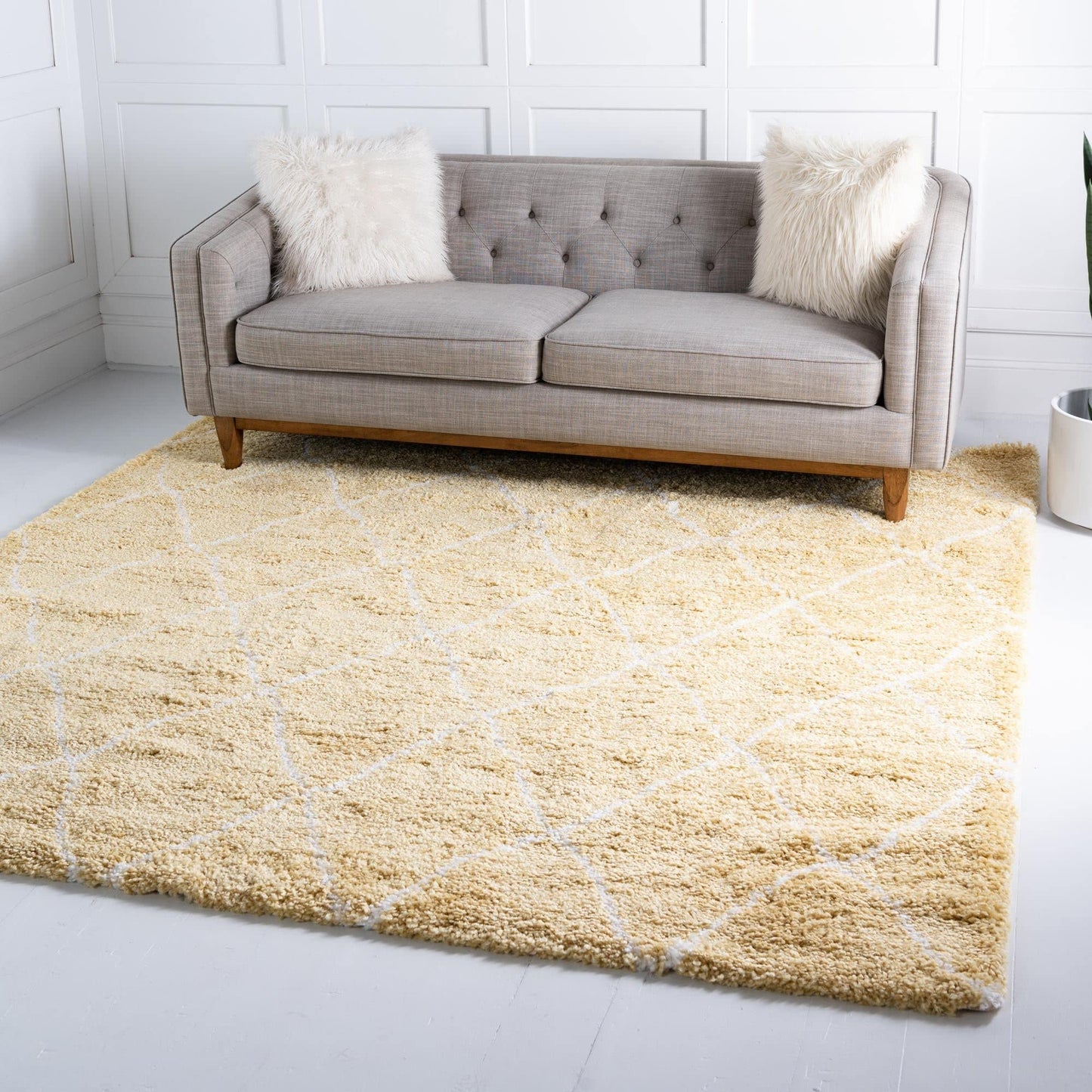 Rugs.com Moroccan Shag Collection Rug – 8' Square Yellow Shag Rug Perfect for Living Rooms, Kitchens, Entryways