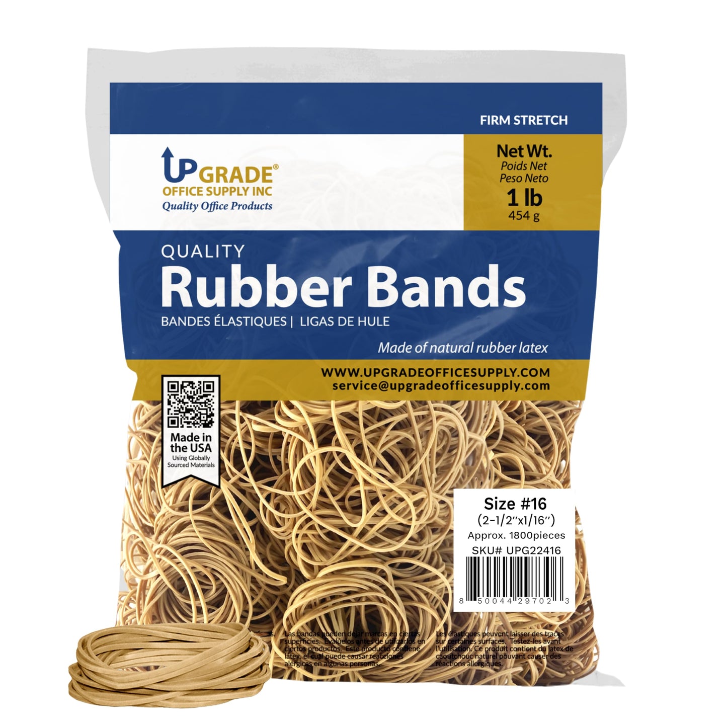 Upgrade Office Supply UPG22416PK2 Rubber Bands, Size #16 (5-1/8 in x 1/16 in), 1,800 Bands, 1 lb Bag, 2 Pack, USA