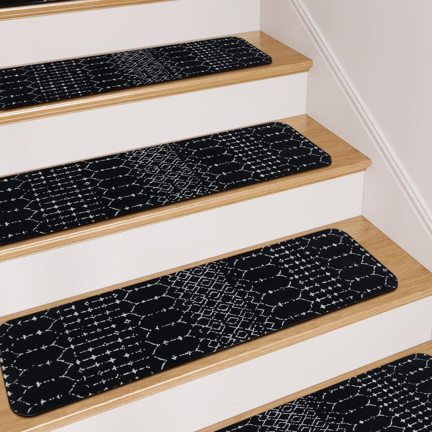 OJIA Stair Treads Non-Slip Stair Runners for Wooden Steps Indoor 15PCS 30"x8" Carpet Stair Treads Stair Mats Staircase Step Treads for Kids, Elders and Dogs, Stair Covers, Black
