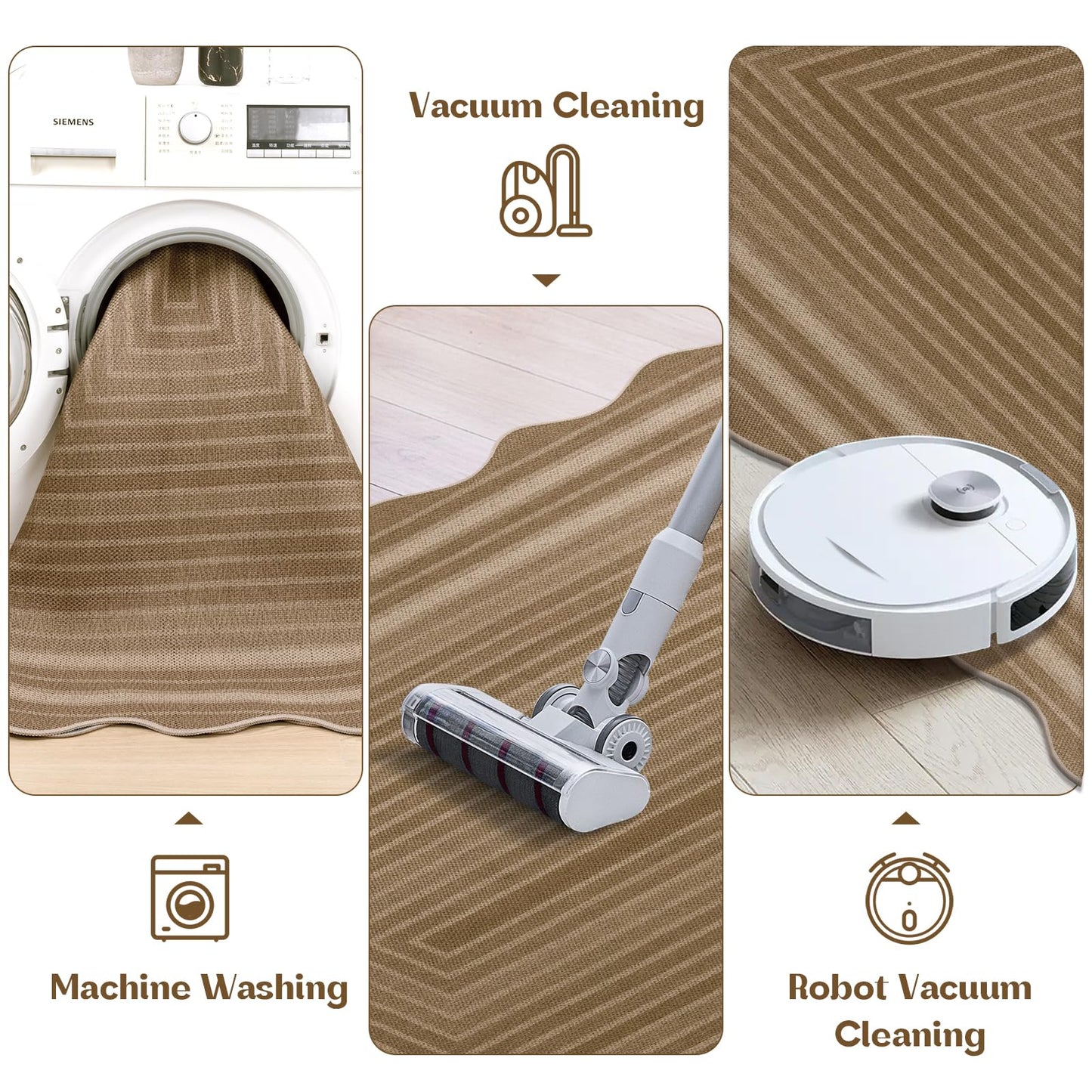 Yamaziot Washable Indoor Outdoor Rug 8x10, Scalloped Geometry Faux Tan Jute Outdoor Carpet Non Slip Modern Woven Textured Patio Rug for Backyard Balcony Deck, White