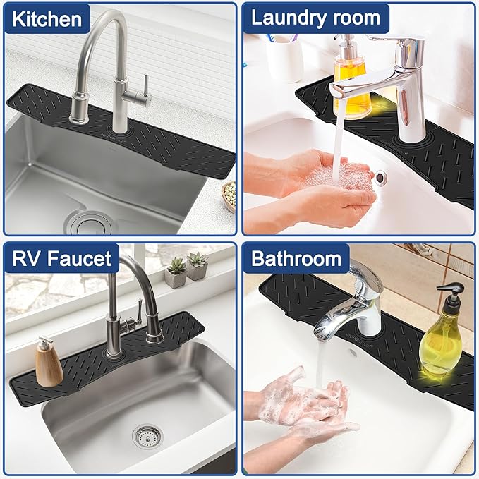 Meiliweser Faucet Mat for Kitchen Sink – 24” x 5.1” Extra-Long Silicone Splash