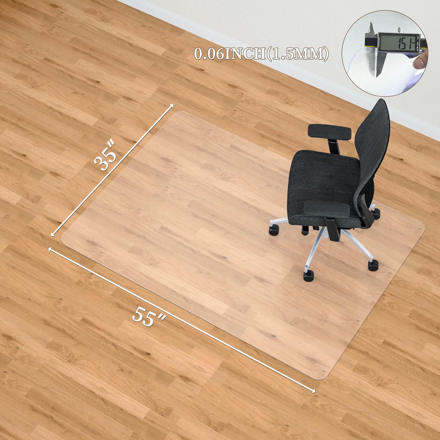 Naturei Office Chair Mat for Hard Floors, 35” x 55” Large Floor Protector Mats, Easy Rolling Desk Chair Mat for Hardwood, Clear, Easy to Clean (Rectangle)