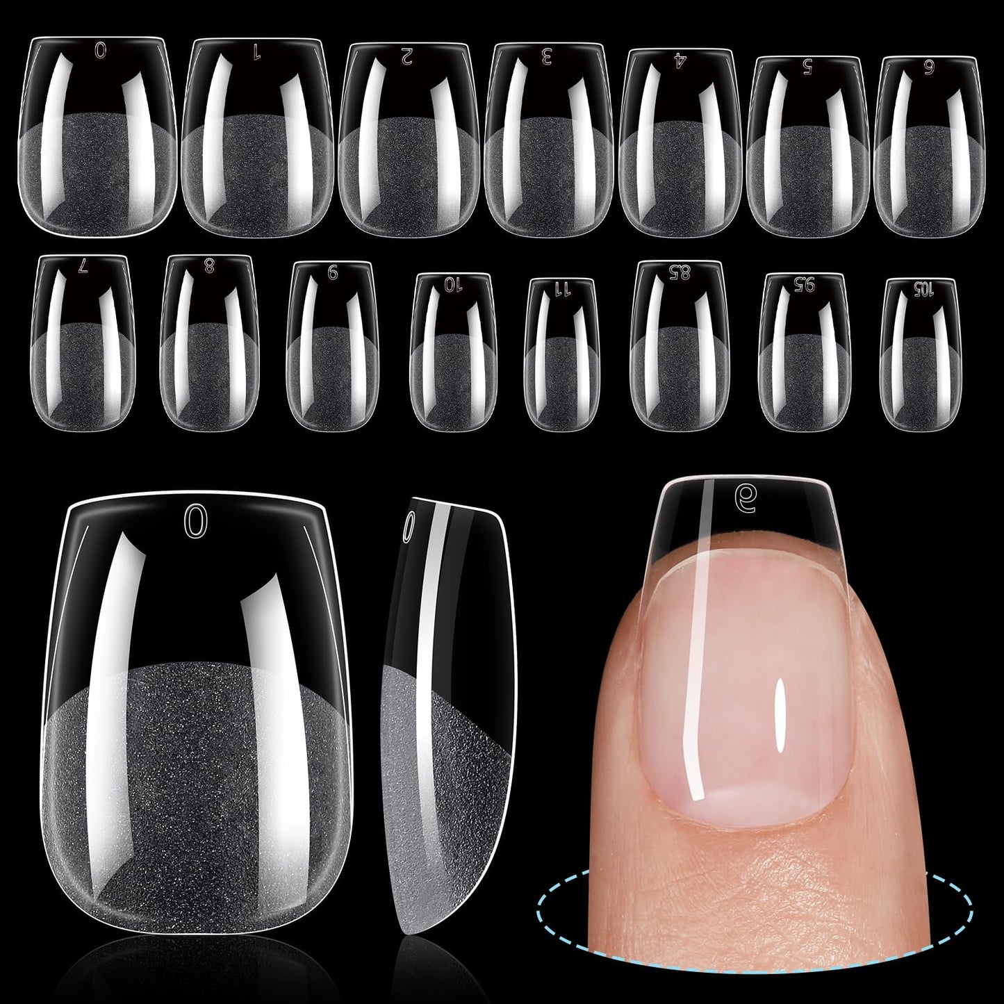 TOMICCA Short Nail Tips Extra Short Square Nail Tips, 192Pcs Fake Nails 12 Sizes Acrylic Clear Nails for Beginner and Professional DIY Gel Nails Salon