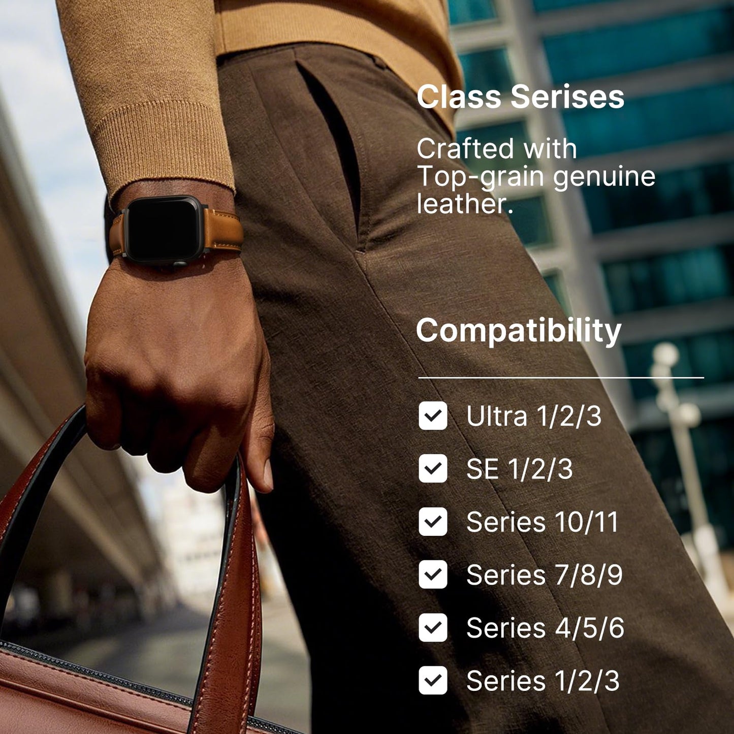 Fullmosa Leather Band Compatible with Apple Watch Bands 49mm 46mm 45mm 44mm 42mm,Top Grain Leather iWatch Straps for Apple Watch Ultra SE Series 11 10 9 8 7 6 5 4 3 2 1,Brown+Black/Black+Silver