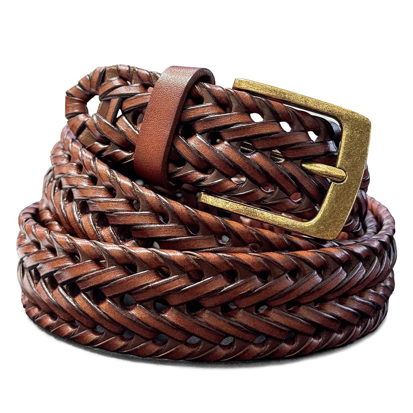 Belts.com Braided Belt Genuine Leather Woven Casual Dress Belt 1-3/8"(35mm) Wide (Tan, -36)