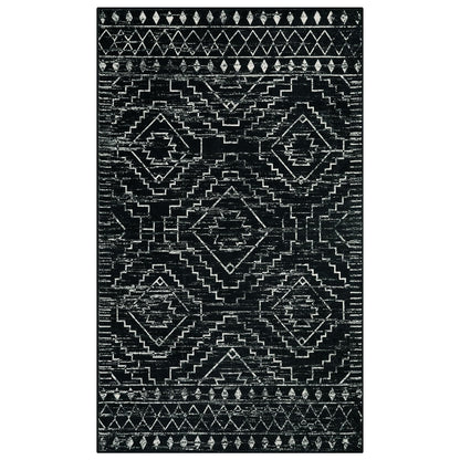 Wonnitar Moroccan 3x5 Rug, Black Washable Small Rug for Bedroom, Non-Slip Geometric Tribal Entry Throw Mat, Boho Farmhouse Rustic Soft Low Pile Area Rug for Bathroom Dining Guest Room (Black,3'x5')