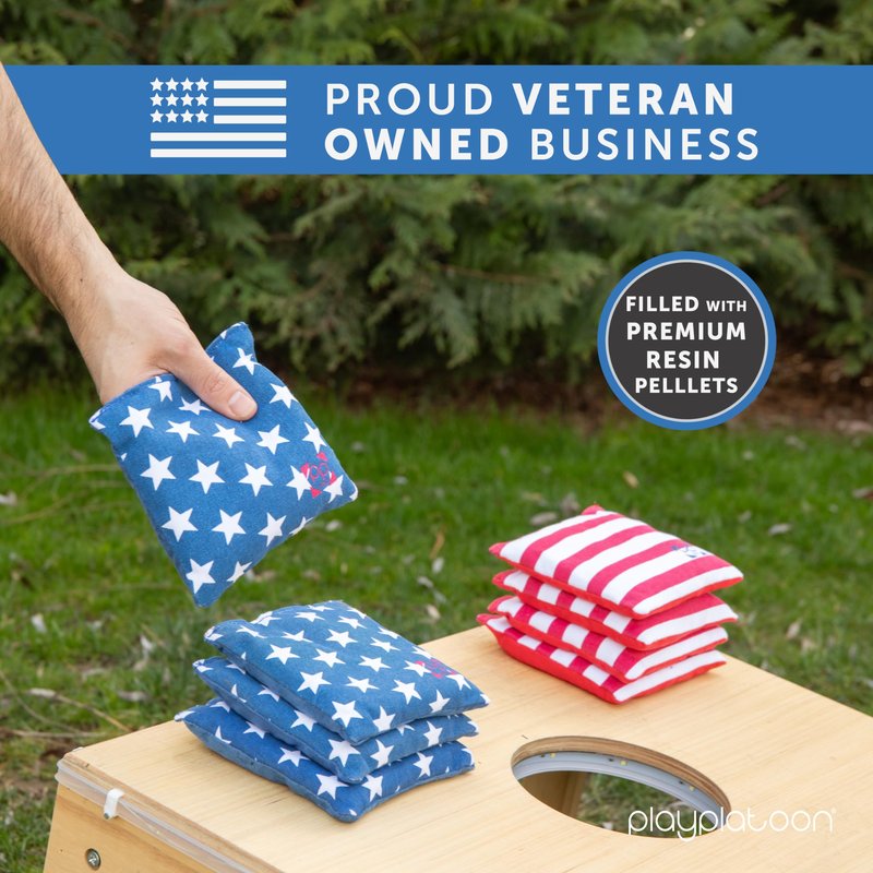 Play Platoon Professional Cornhole Bags - All Weather Dual Sided Corn Hole Bags Set of 8 - Improved Regulation American Flag Bean Bag for Cornhole Game - 4 Stars & 4 Stripes