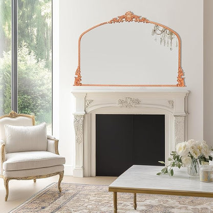 Growsun Arched Mirror, 40’’x30’’ Antique Baroque Traditional Ornate Wall Mirror Decor with Full Metal Frame for Fireplace/Entryway/Living Room/Bathroom