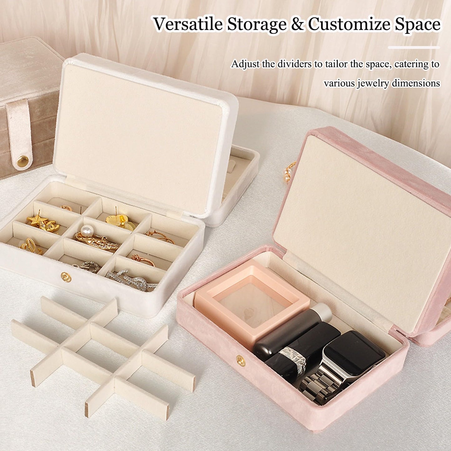 MODENGKONGJIAN Jewelry Organizer Box, 2-Layer Large Jewelry Storage Case, Portable Travel Jewelrys Display Holder for Earrings, Necklaces, Bracelets (Beige, PU Leather)