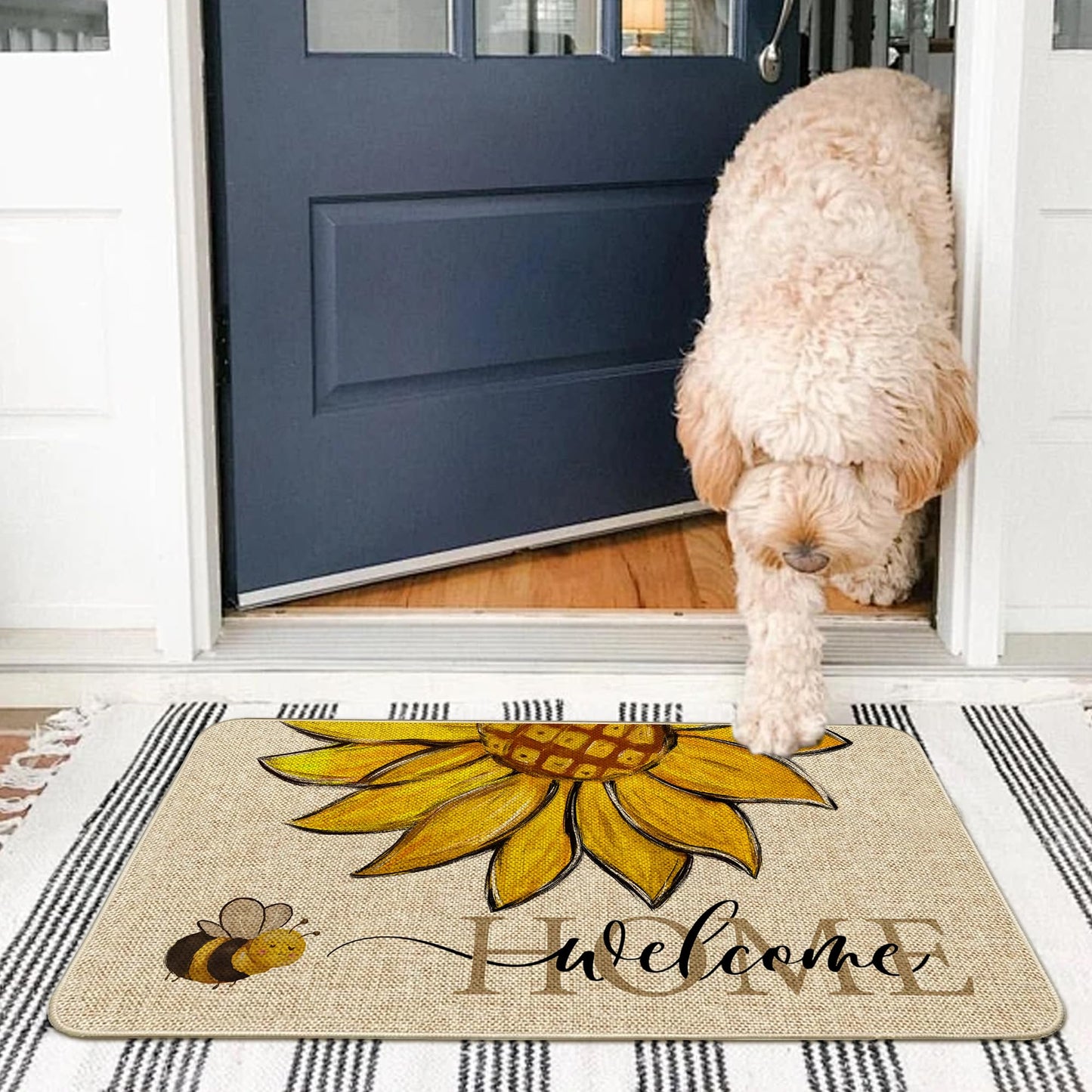 Wylumen Sunflower Welcome Doormat 17"x29", Non Slip Door Mat Indoor Entrance, Hello Indoor Front Door mat, Spring Summer Outdoor Entrance Mat, Low Profile Design Patio Porch Entryway Mats