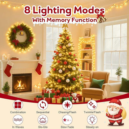 Hishine Outdoor Christmas Lights 49FT 1000LED, String Lights Indoor 8 Modes Waterproof Plug in Christmas Tree Light for Holiday, Warm White