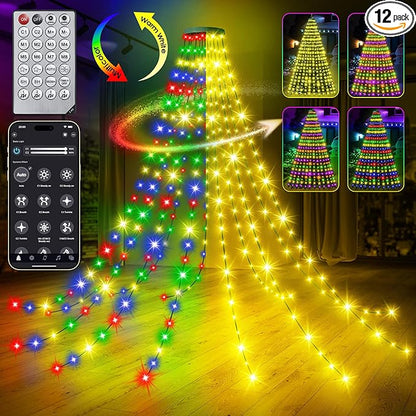 30+ Modes Ring Christmas Tree Lights Indoor Outdoor - 6.56Ft x 12 Lines 288 LED Easy App Control Color Changing Timer Remote Waterproof for 6 7 Ft Xmas Trees (Warm White to Multicolor)