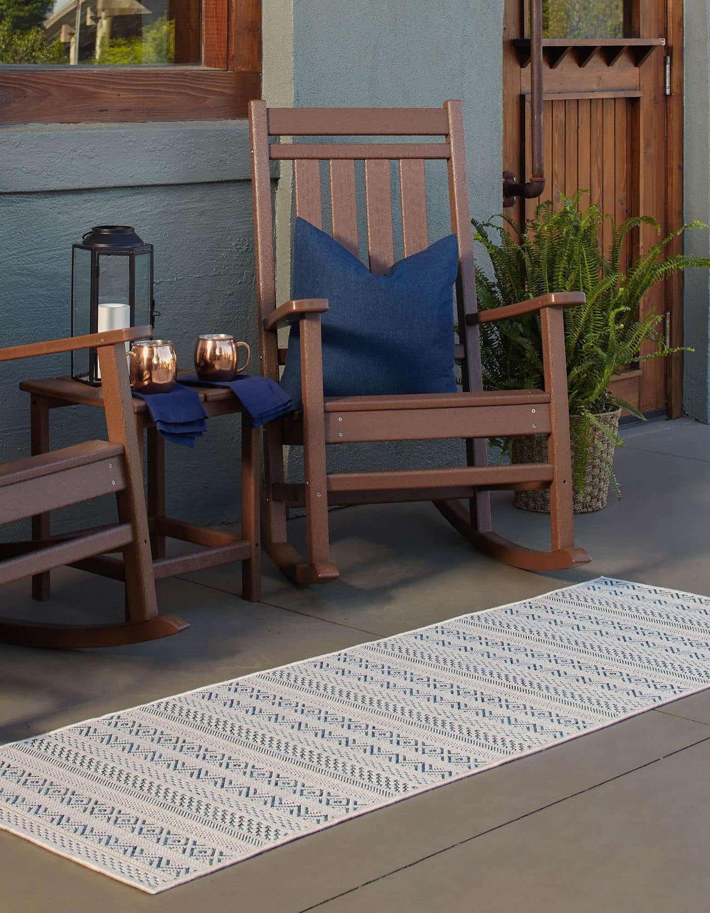 Unique Loom Outdoor Striped Collection Area Rug - Maia (2' x 6' 1" Runner, Teal/Ivory)