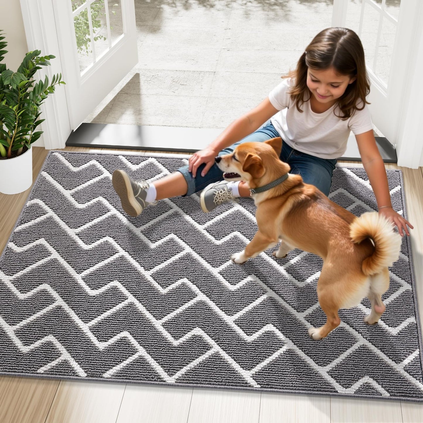 OLANLY Front Door Mat, Non-Slip Rubber Backing, Dirt Resistant and Absorbent, Washable, Easy to Clean Low-Profile Indoor Doormat for Back Door, Entryway, Inside Entrance, 40x32, Grey