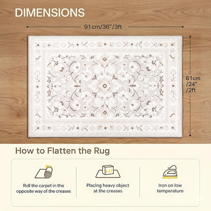 Huaji White Small 2x3 Area Rug, Modern Boho Floral Design