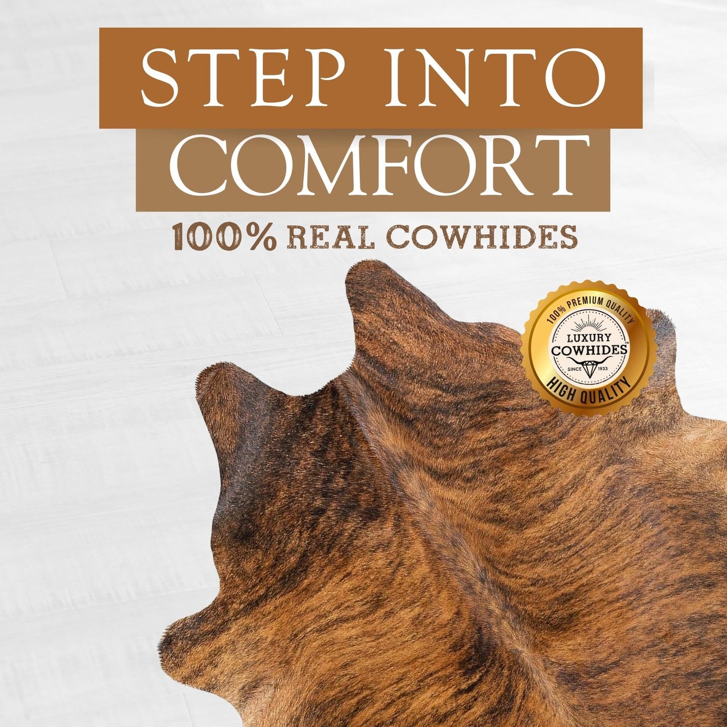 Sunshine Cowhides 100% Genuine Brindle Reddish Cowhide Rug - Modern Style Animal Skin Rug & Floor Carpet for Living Room, Bedroom, Kitchen & More - Large (6x6-7ft)
