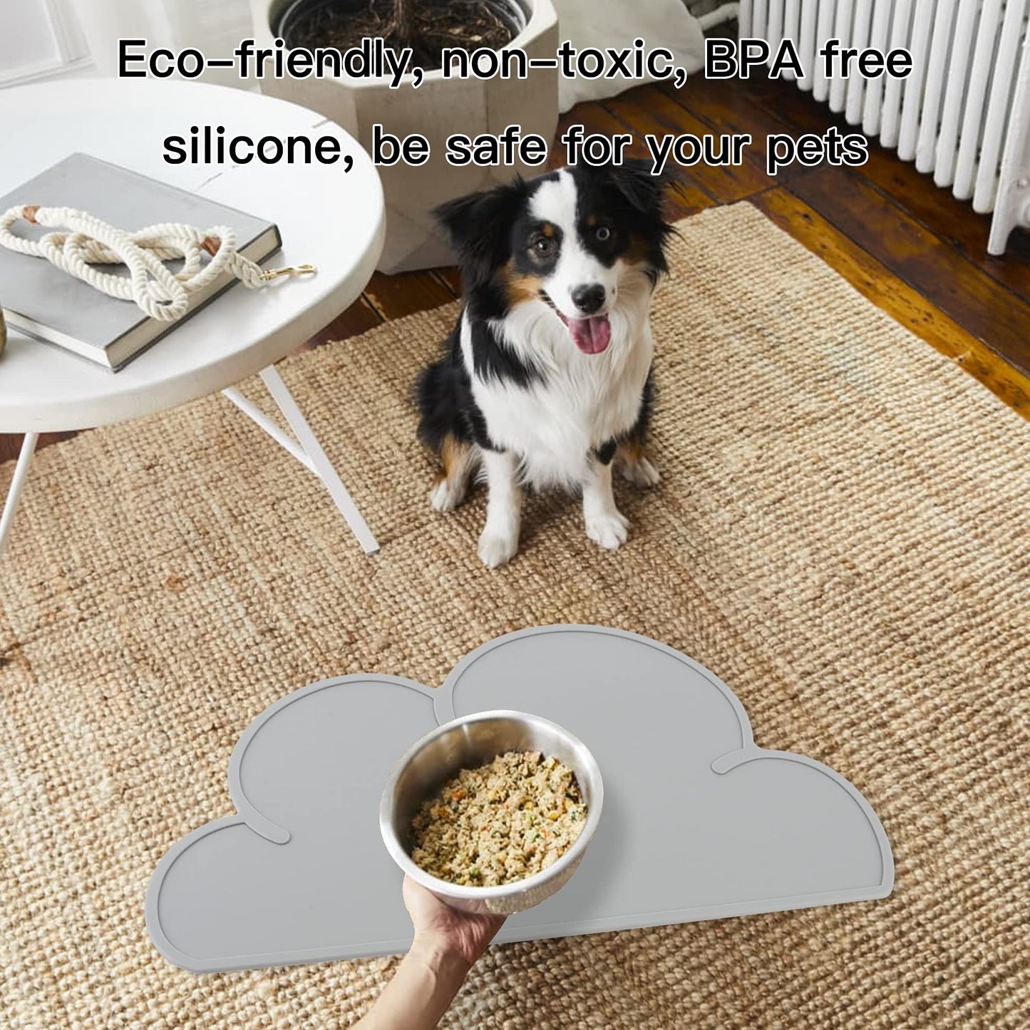 DesignSter Pet Food Mats–Dog Cat Feeding Mat Top Grade Cloud Silicone Pad Anti-Slip Waterproof Anti-Slip Bowl Placemat (Gray)