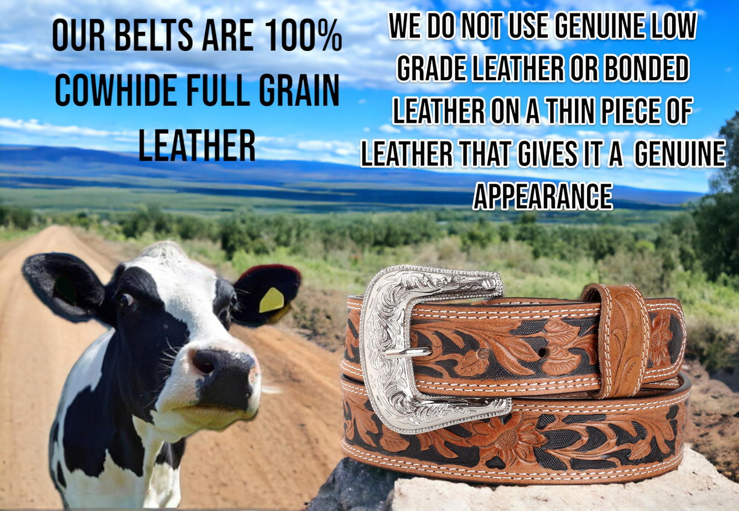 F&L CLASSIC mens Western full grain Leather belt Strap w/Snaps for Interchangeable Buckles, USA,7-941-04-size 36