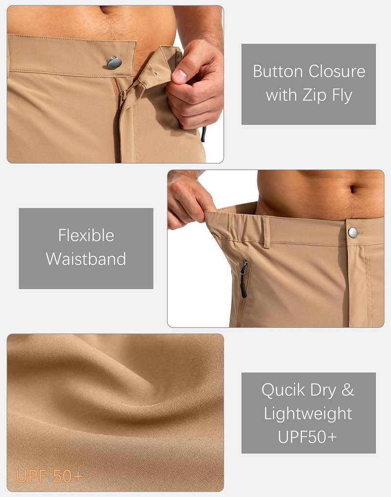 Pudolla Men's Hiking Cargo Shorts 9" Lightweight Outdoor Work Shorts for Men Travel Golf Camping Casual with 5 Zipper Pockets(Dark Khaki 3X-Large)