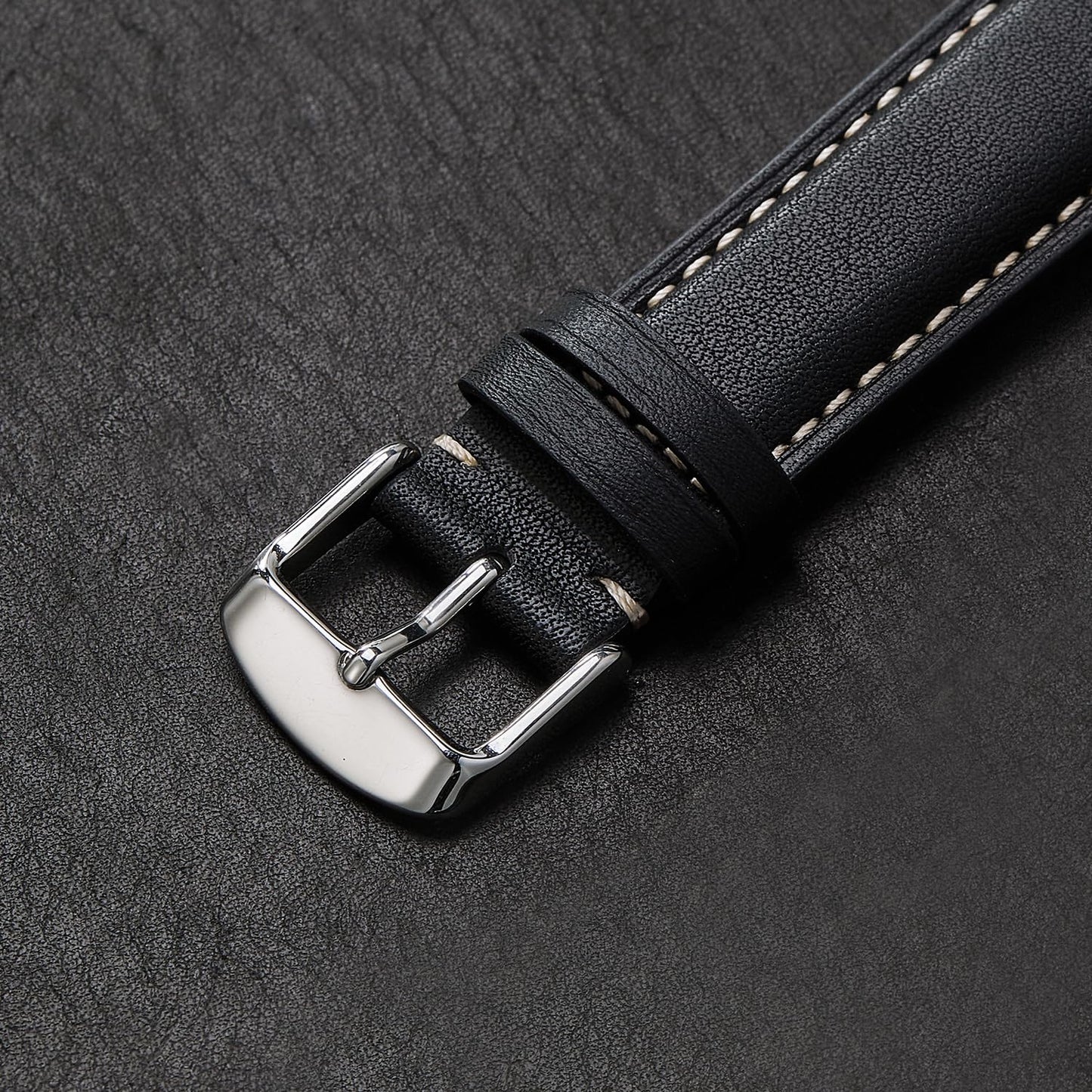 Afany Leather Watch Band 20mm for Men and Women, Quick Release Watch Strap, Black Replacement Watchband
