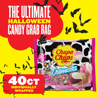 Chupa Chups Cremosa Lollipop Assortment, 2 Ice Cream Flavors, Individually Wrapped Candy for Kids, 16.9 Oz Bag (40 Suckers)