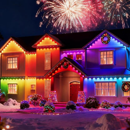 50FT Christmas Permanent Outdoor Lights,RGB+IC Eaves Lights with App & Remote Control,DIY Multi-Color Scene Modes,IP67 Waterproof,Outdoor Strings for House,Holiday Decorations for Christmas