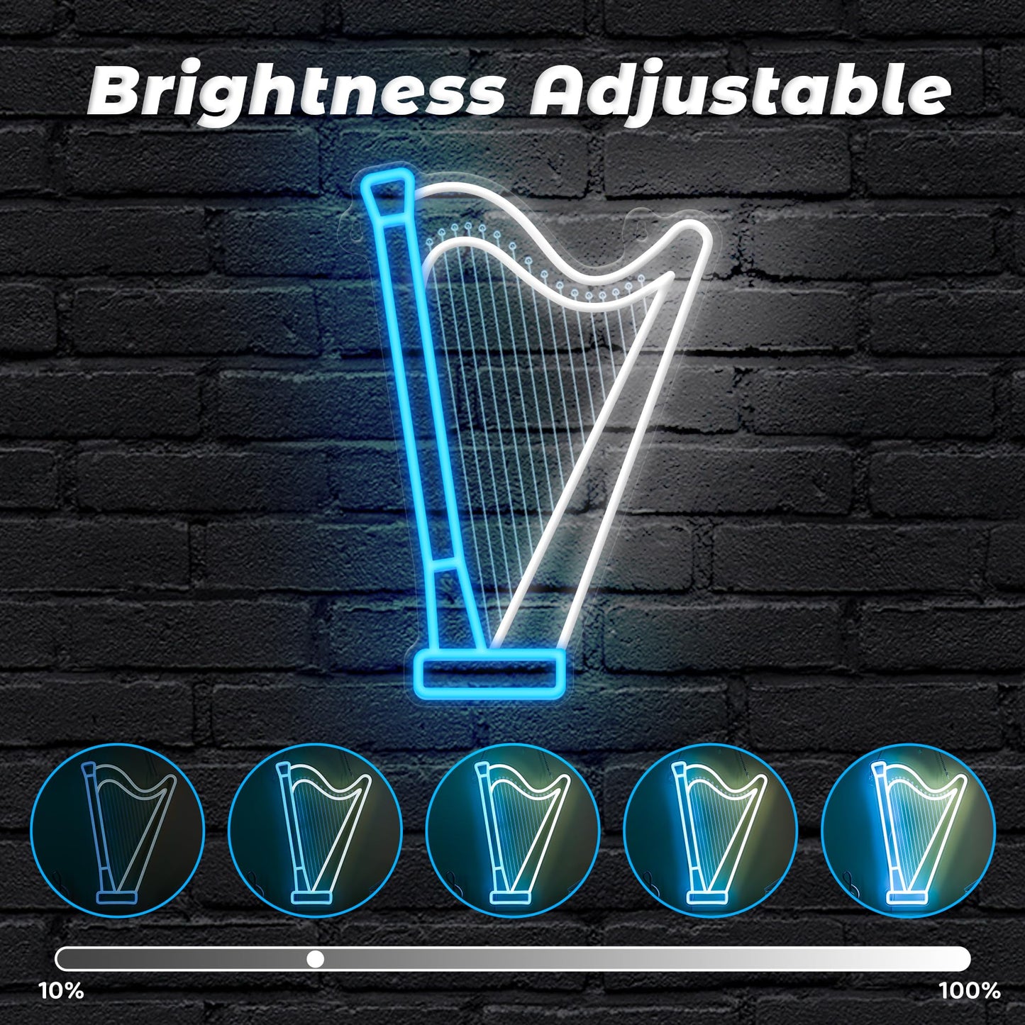 CoolGift Mart Harp Neon Sign, Dimmable LED Harp Room Decor Light With USB Powered, Decorations for Bedroom Living Room Club Music Studio, Gifts for Harp Enthusiasts Music Lovers
