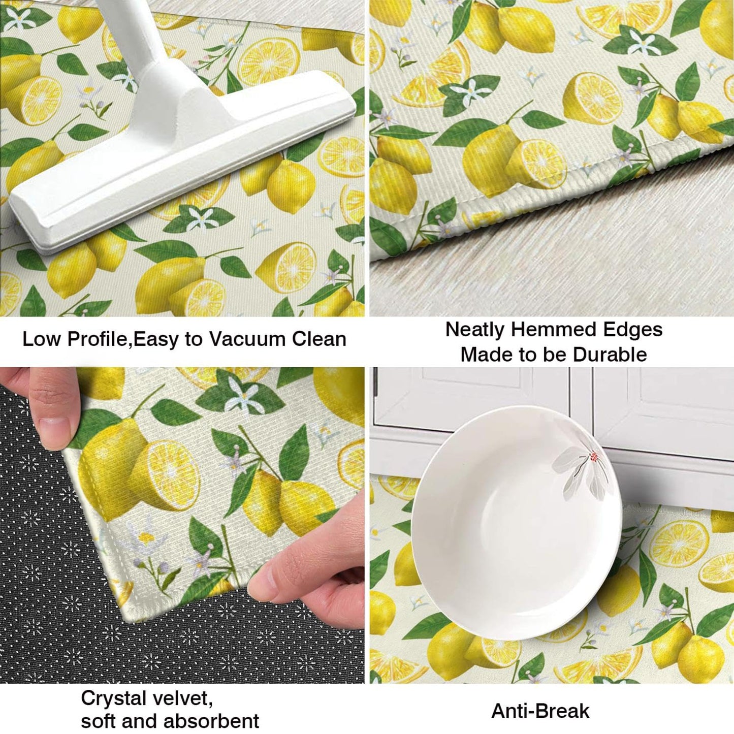 Ghroiep 2 Piece Lemon Kitchen Decor Rugs Set, Farmhouse Country Kitchen Rugs and Mats Non Skid Washable Absorbent Microfiber Kitchen Accessories Decoration Floor Mats 17"x47"+17"x30"