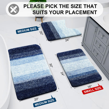 Arotive Microfiber Bathroom Rugs, Shaggy Soft and Absorbent Bath Rug, Non-Slip, Thick Plush Machine Washable Dry Bath Mats for Bathroom, Tub and Shower, 24x16, Blue, Rectangular