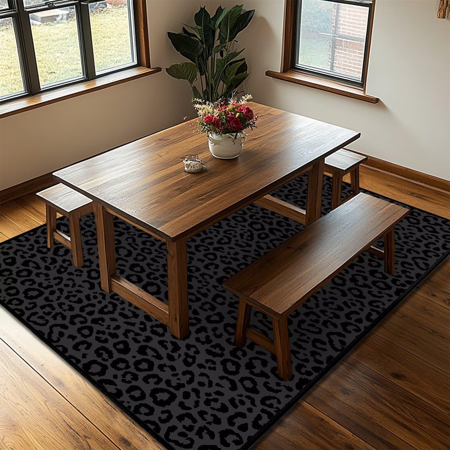 Leopard Area Rug 4x6,Cheetah Print Area Carpets for Living Room,Animal Print Hide,Ultra-Thin Washable Throw Floor Rugs Indoor Black Grey Non Slip Accent Floor Mats for Bedroom,Dining Room,Laundry Room