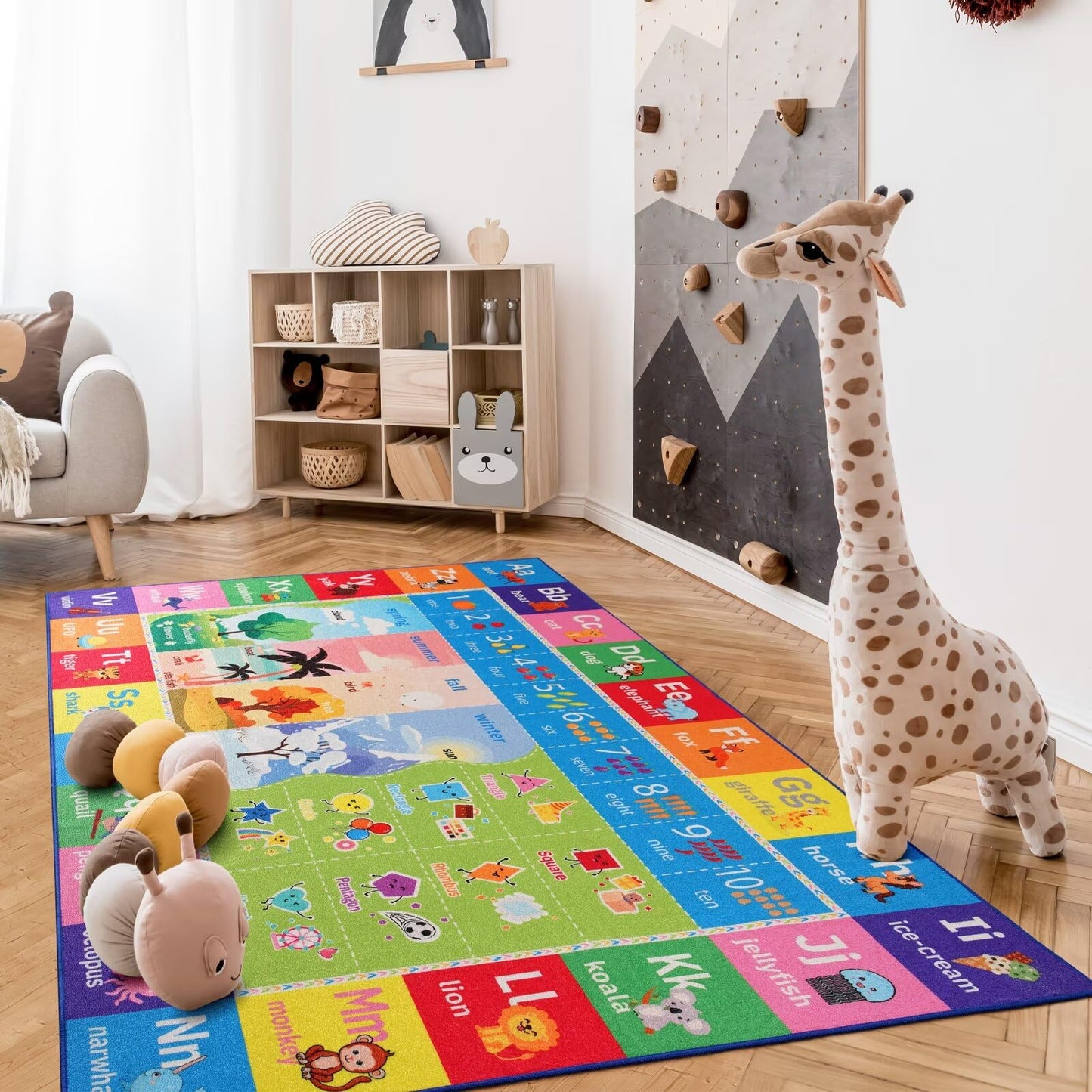 Macgace ABC Kids Rug for Playroom, 4x6 Washable Classroom Area Rugs, Toddler Educational Play Mat with Alphabet Numbers Seasons Shapes, Learning Fun for Preschool Children, Colorful