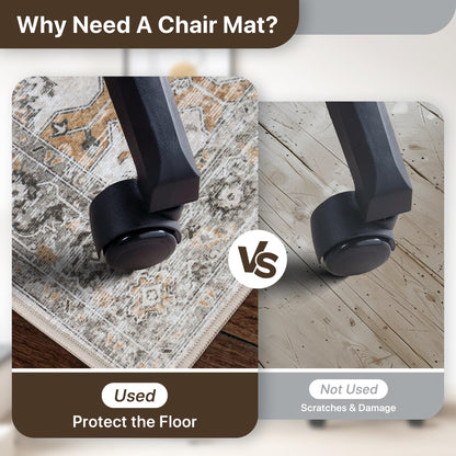 36"x48" Office Chair Mat for Hardwood Tile Floor, Under Desk Carpet Protector for Rolling Computer Chair Mat, Machine Washable Area Rug, Anti-Slip 1/5" Thick Low Pile Thin Vinyl Floor Mat, Taupe