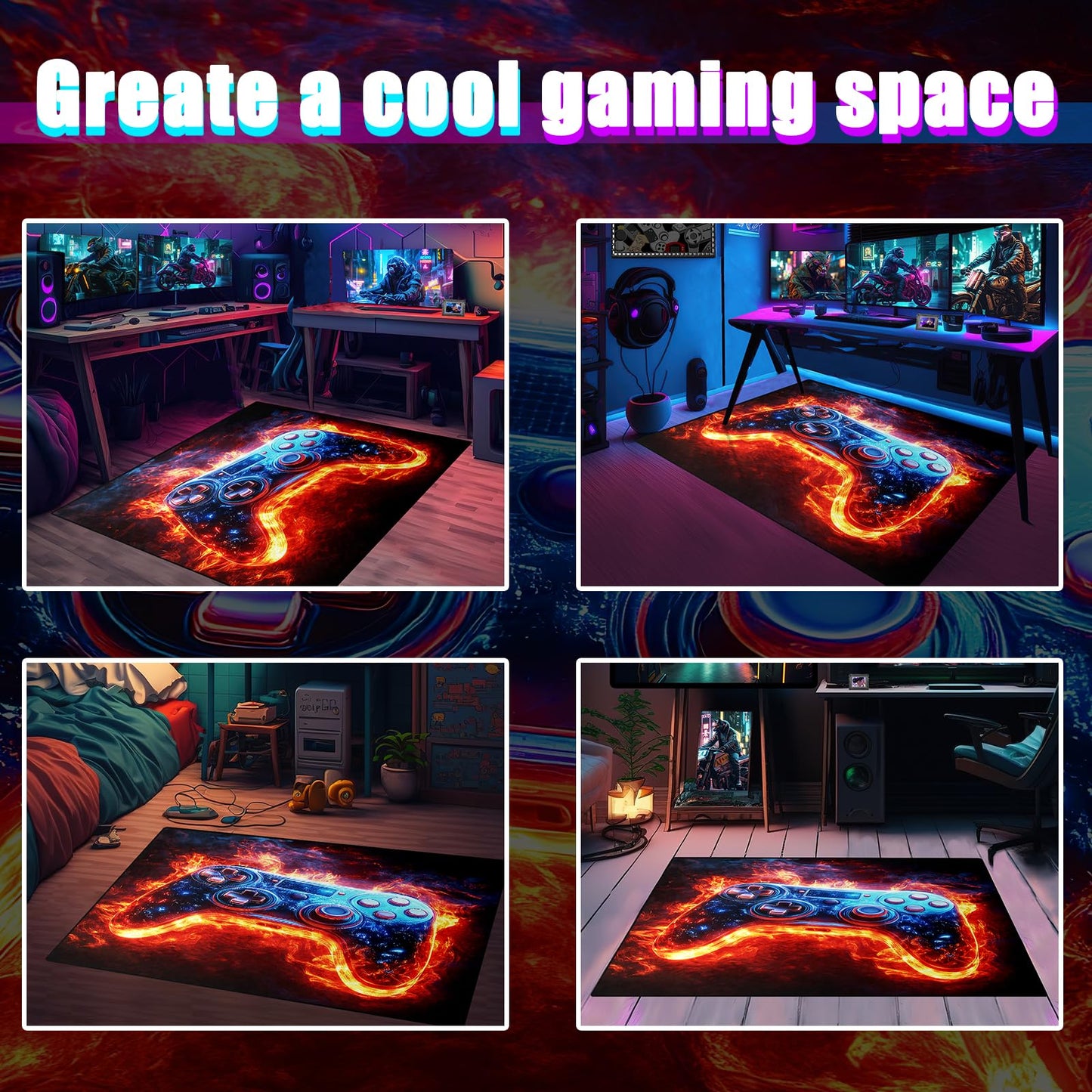 Gamer Room Rug for Boys - Gamer Rug Gamer Room Carpet for Teens Room Video Game Pattern Bedroom Carpet for Kids Gamepad Controller Mat for Bedroom,2.5x4 Feet