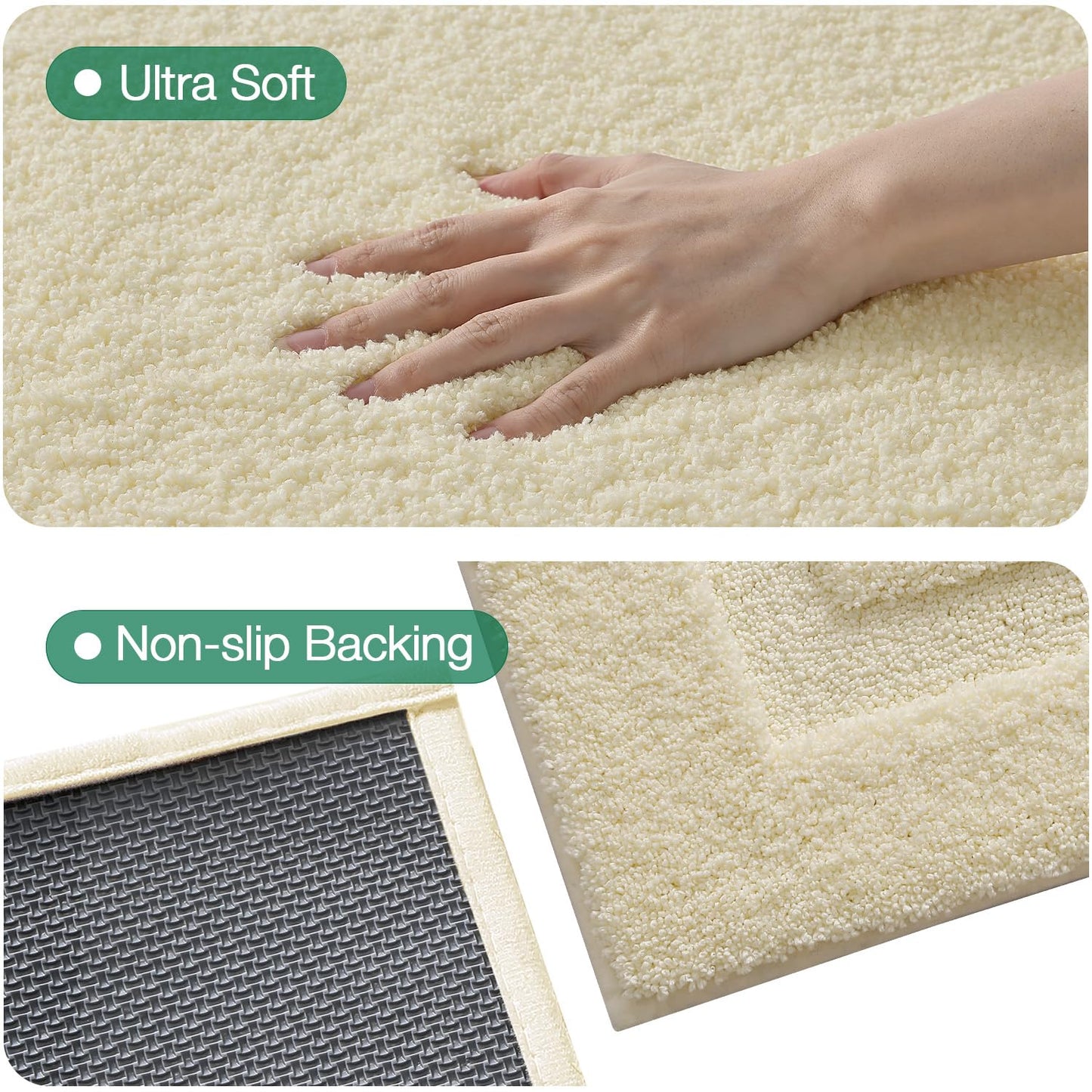LUMI Ultra Soft Bathroom Rugs Non Slip with Rubber Backing, Absorbent Washable Bath Mat Quick Dry, Upgraded Premium Microfiber Plush Carpet for Bathtub and Shower Floor, Ivory White, 24x43