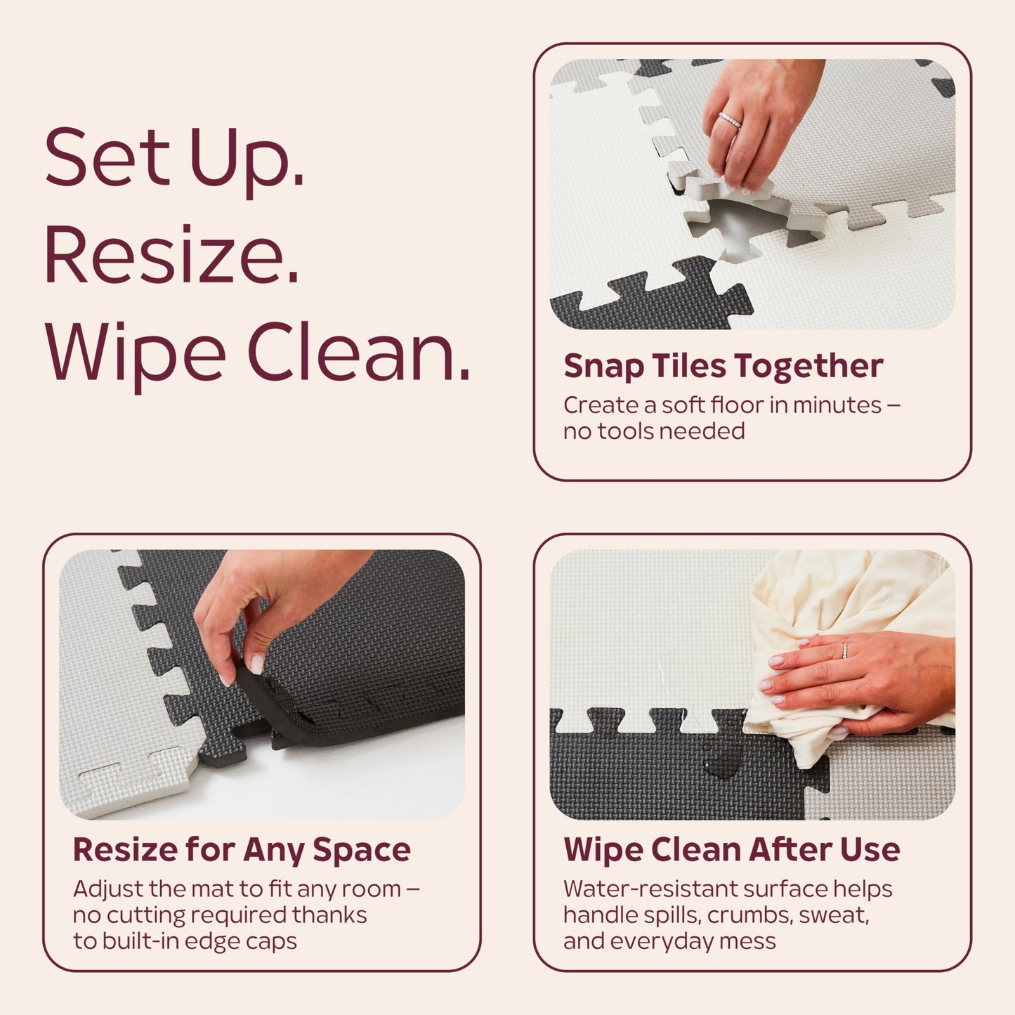 Foam Play Mat for Floor - 12 Interlocking Tiles 35x47 in, 0.6" Thick Puzzle Mat for Baby, Toddler & Home Gym, Cross-Texture EVA Foam, Edge Borders Included, Black White Gray