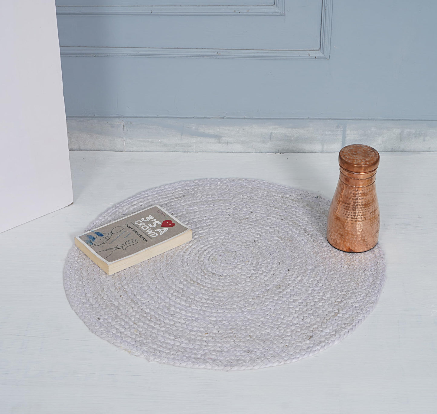 Handmade Natural Fiber Round Collection 2' Round Natural Handmade Boho Charm Farmhouse Jute Area Rug (White)