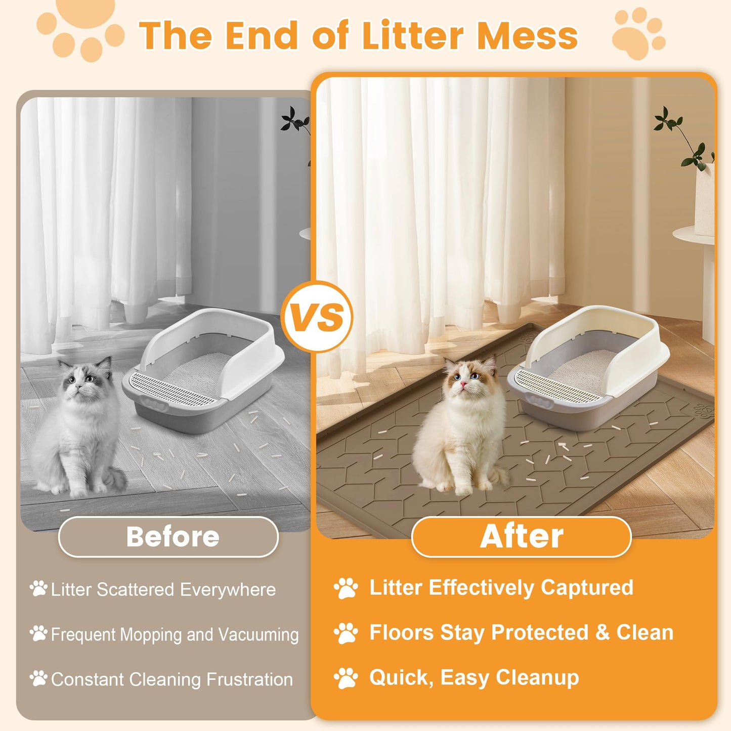 Motsamla Cat Litter Mat, Extra Large 40"x28" Silicone Mat for Litter Box, Waterproof & Non-Slip Rubber Mat with Lip, Litter Trapping & Scatter Control, Soft on Cat Paws, Urine-Proof Floor Protector