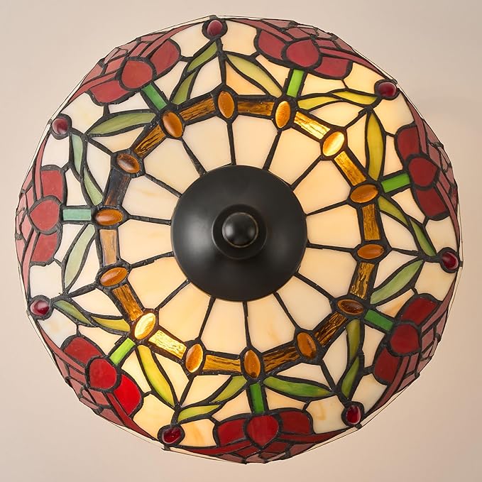 Tiffany Style Table Lamp, 12 inch Tiffany Style Stained Glass Table Lamp Bed Room Bedside Reading Desk Light for Living Retro Unique Cute Accent Decor Cottage Village Nightstand Lamps