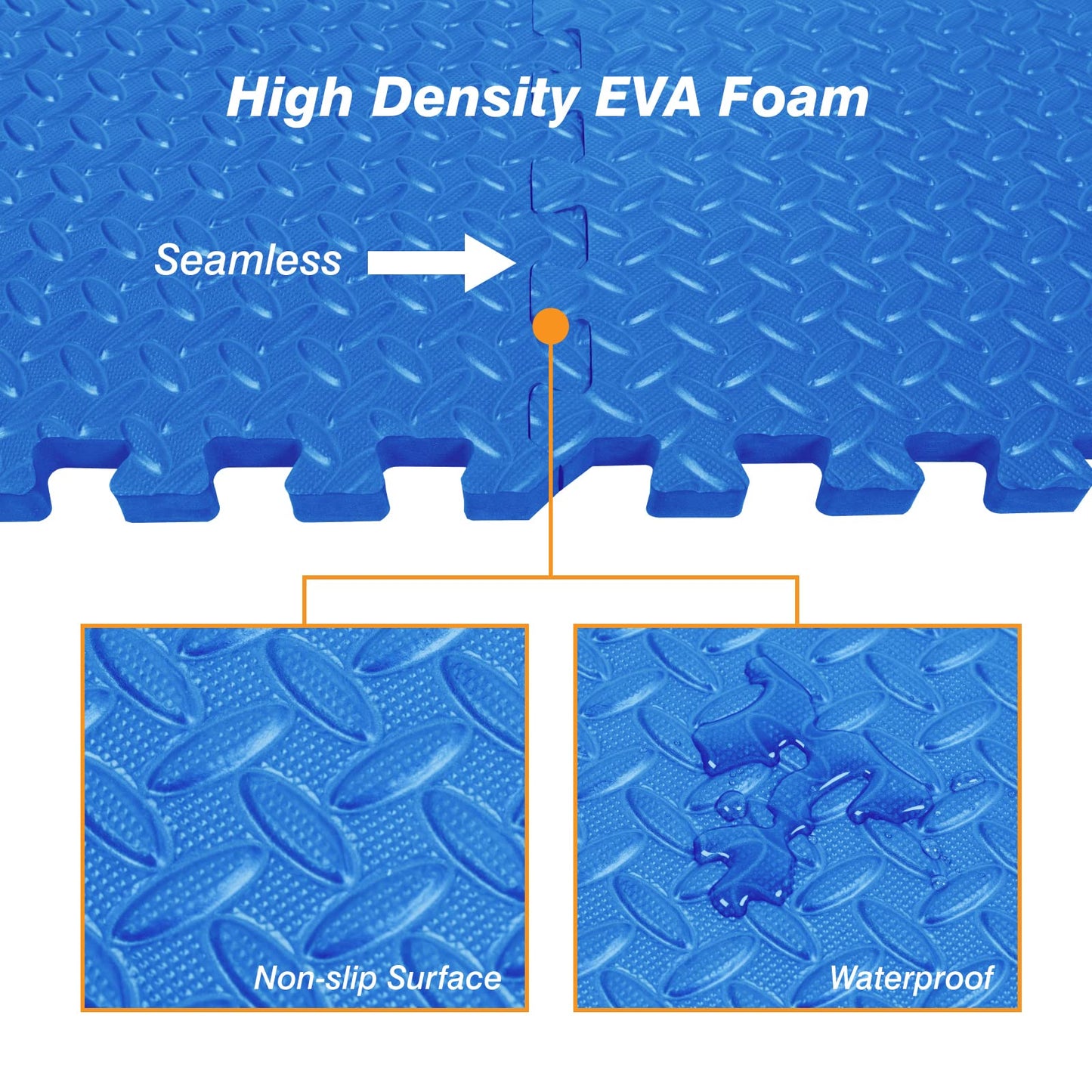 Mat Block Interlocking Foam Tiles Puzzle Mats for Floor 24 SQ FT, 1/2 inch, 6 Tiles, EVA Gym Mat Flooring Exercise Equipment Mat for Home Gym Equipment, Blue