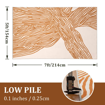 YIHOUSE Orange Rug for Living Room, 5×7 Modern Abstract Area Rug, Geometric Contemporary Wave Striped Rugs for Playroom Nursery, Washable Nonslip Large Rug for Bedroom Dining Room